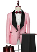 Men's Shawl Collar 3-Piece Jacquard Pink Tuxedo