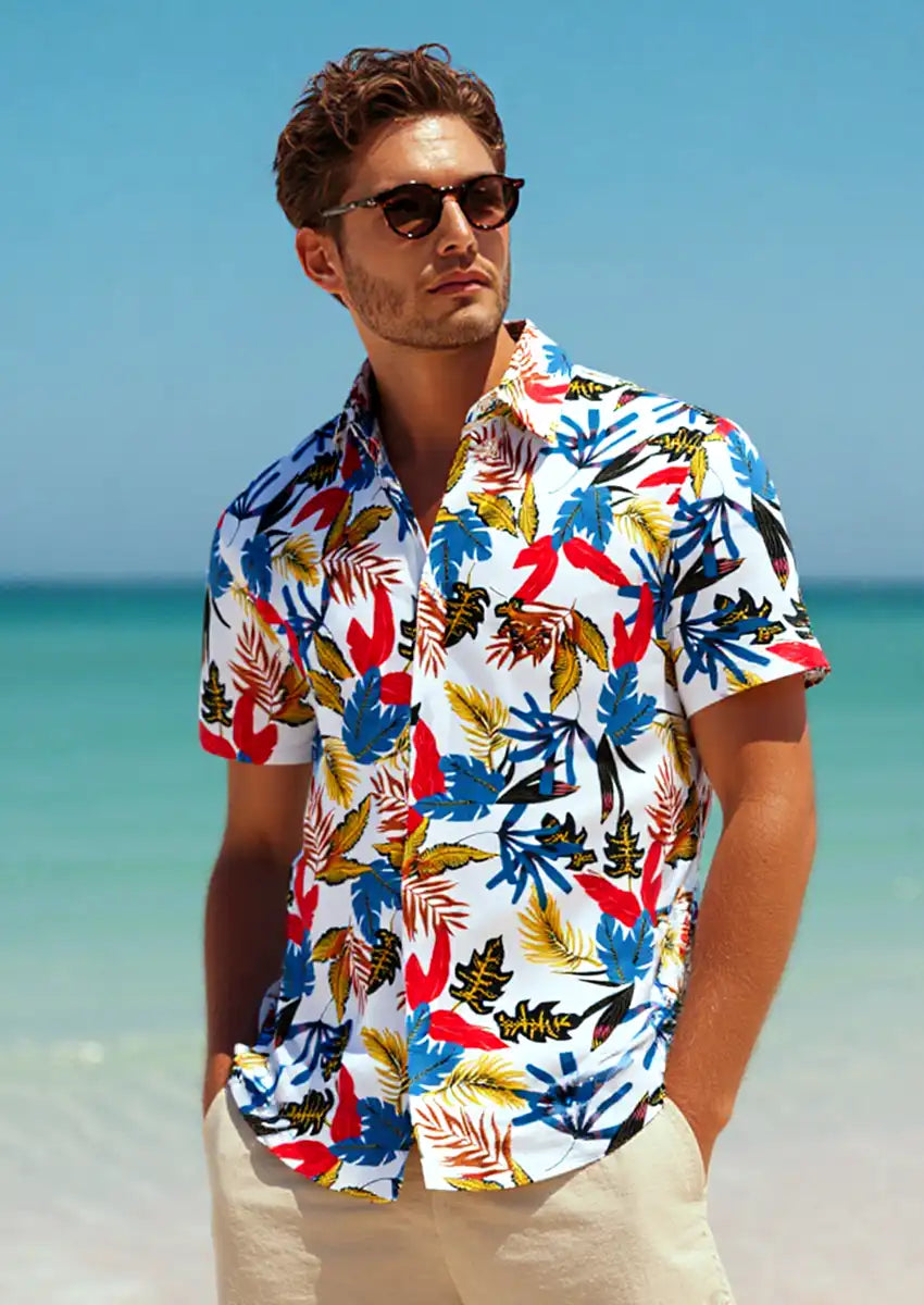 Men's Short Sleeve Hawaiian Shirt Wrinkle-free and Breathable Maple Red