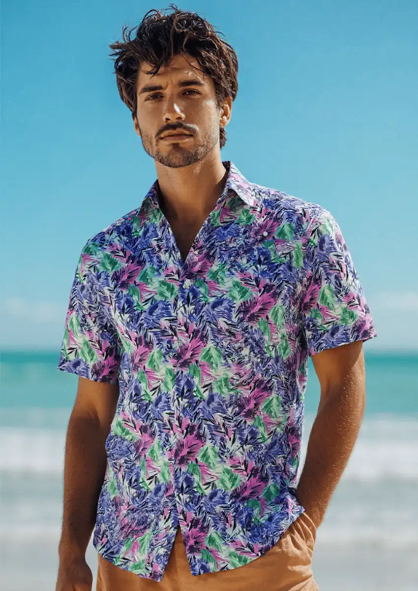 Men's Short Sleeve Hawaiian Shirt Wrinkle-free and Breathable Violet