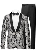 Men's  2-Piece Shawl Lapel Silver Jacquard Black Tuxedo