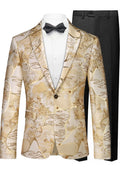 Men's Slim-Fit Floral Jacquard with Gold Accents Champagne Blazer