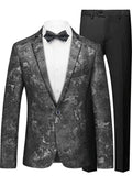 Men's Slim Fit One-Button Abstract Print Black Jacket