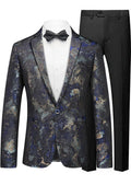 Men's Slim Fit One-Button Abstract Print Navy Jacket