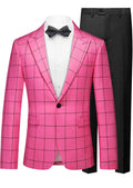 Men’s Slim Fit Pink Plaid One Button Casual Blazer