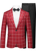 Men’s Slim Fit Red Plaid One Button Casual Blazer