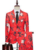 Men’s Stylish 2-Piece Floral Print Red Suit Set