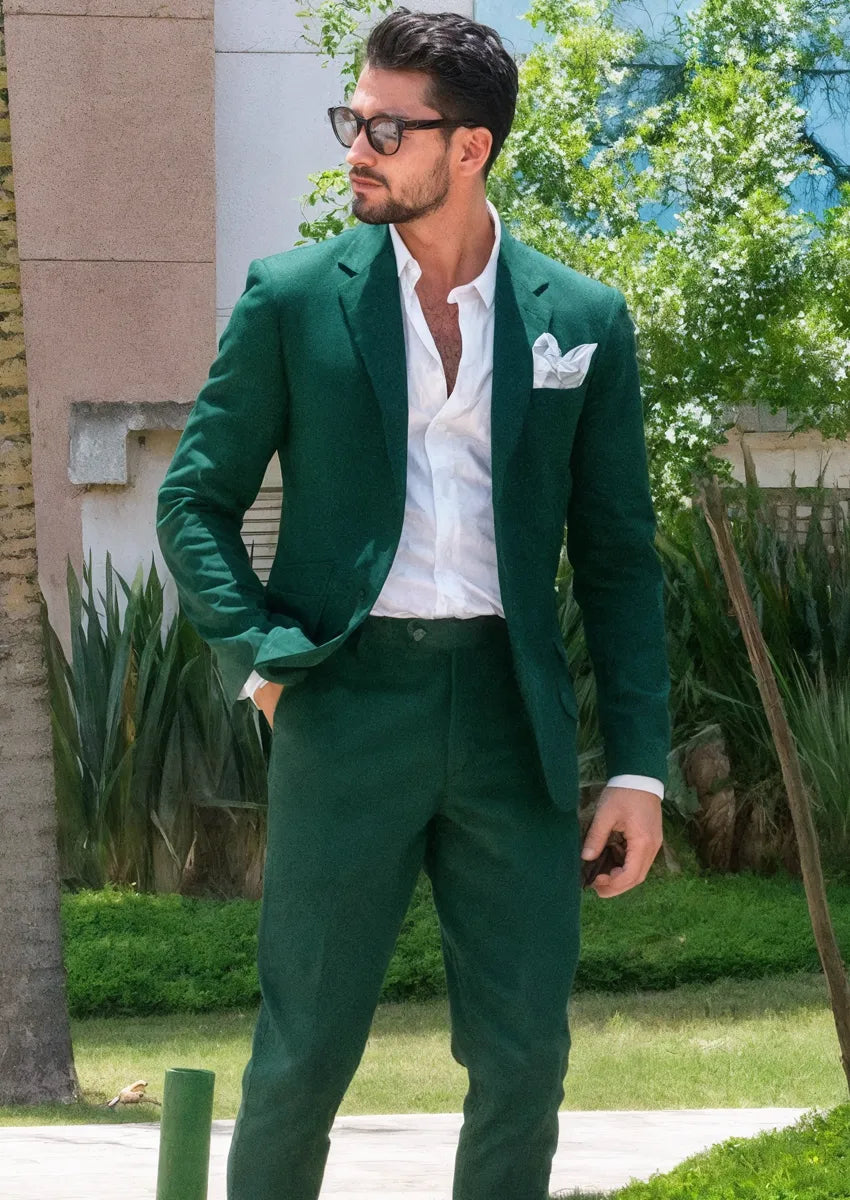 Men's Stylish 3-Piece Dark Green Suit