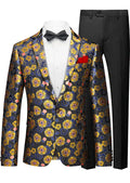 Men's Stylish Gold Floral Jacquard One-Button Black Blazer