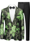 Men's Stylish Green Floral Jacquard Black Jacket