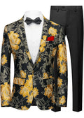 Men's Stylish Yellow Floral Jacquard Black Jacket