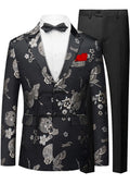 Men's Tang Style Silver Jacquard Black Jacket