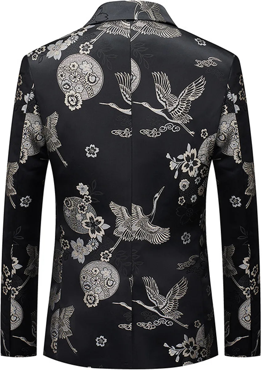 Men's Tang Style Silver Jacquard Black Jacket