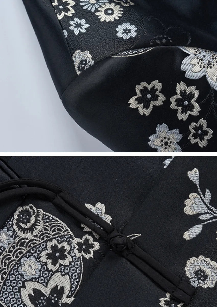 Men's Tang Style Silver Jacquard Black Jacket