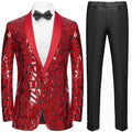 Men's Unique Mirrored Geometric Patchwork Magenta Prom Suit