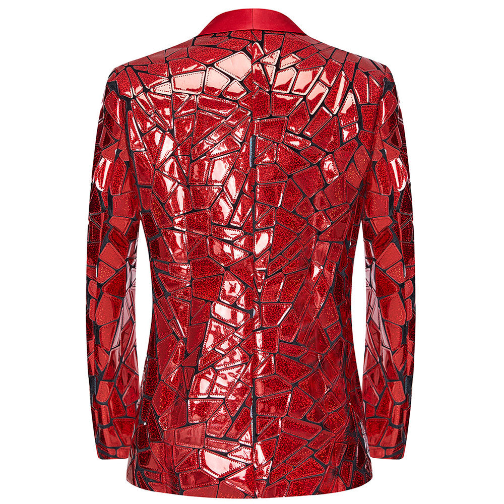 Men's Unique Mirrored Geometric Patchwork Magenta Prom Tuxedo