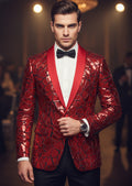 Men's Unique Mirrored Geometric Patchwork Magenta Prom Tuxedo