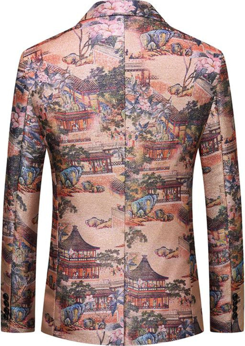 Men's Vintage Style Pink Ink Painting Tuxedo Jacket