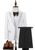 Men’s White 3-Piece Hotfix Crystal Peak Lapel Tuxedo Set