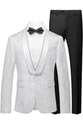 Men's 2-Piece Shawl Lapel Jacquard White Tuxedo