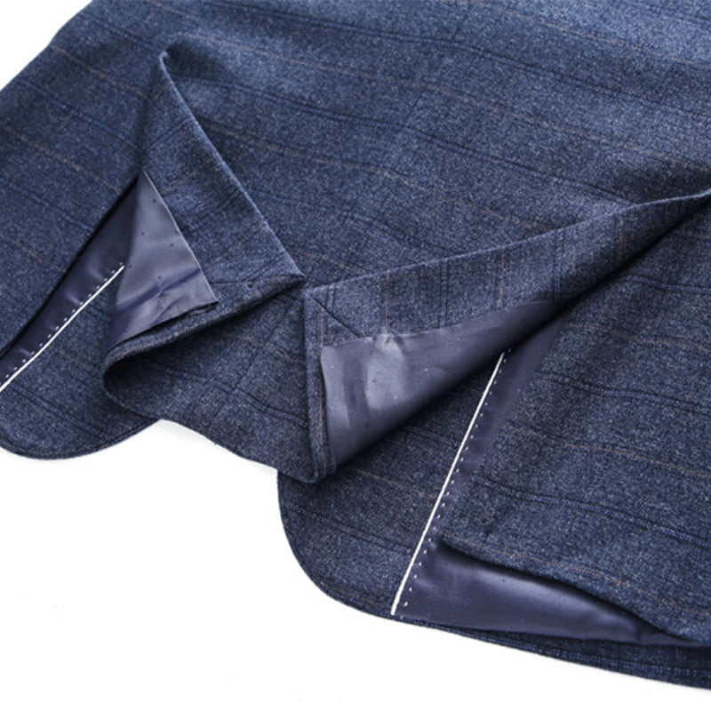 Men’s 3-Piece Subtile Geometric Grid Style Blue Suit