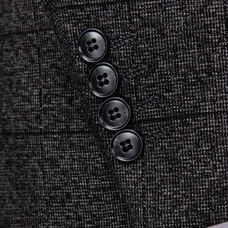 Men's 3-Piece Two Button Subtile Plaid Pattern Dark Gray Suit