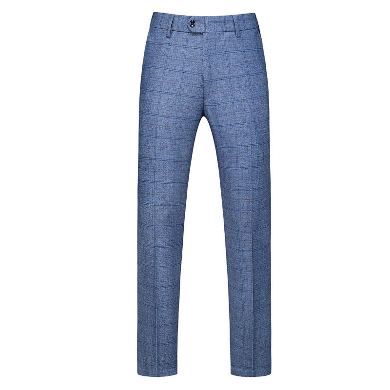 Men’s 3-Piece Subtile Geometric Grid Style Grayish Blue Suit