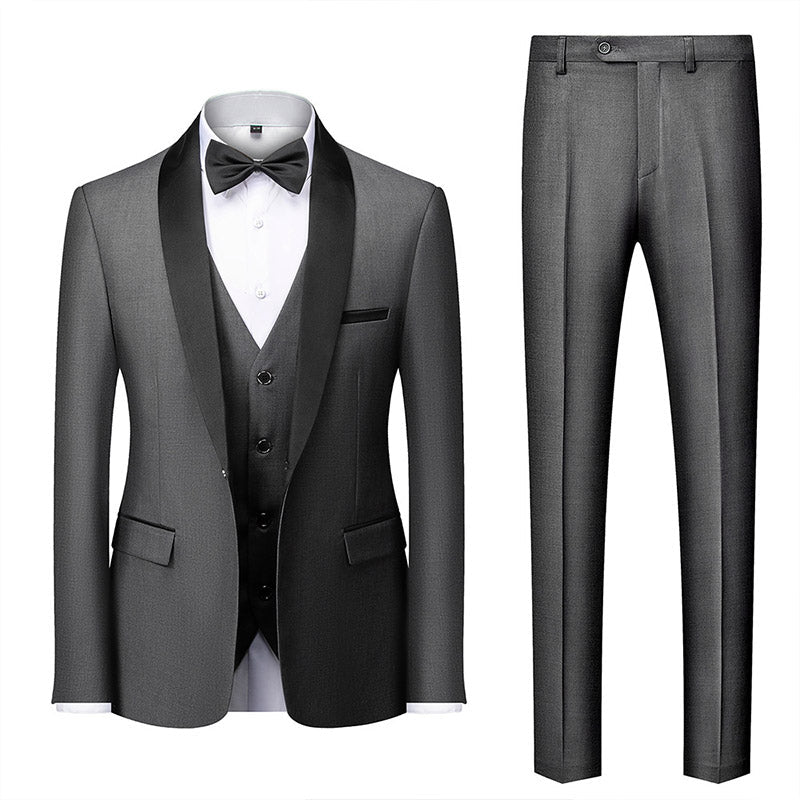 Men's 3-Piece Classic Groom Dresses Elegant Dark Gray Groomsmen Suit