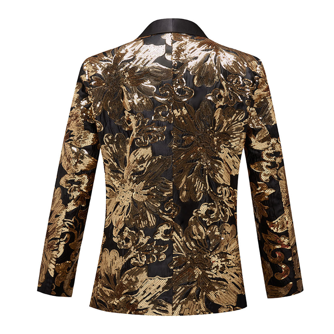 Men's Gold Floral Sequin Embroidered Black Tuxedo