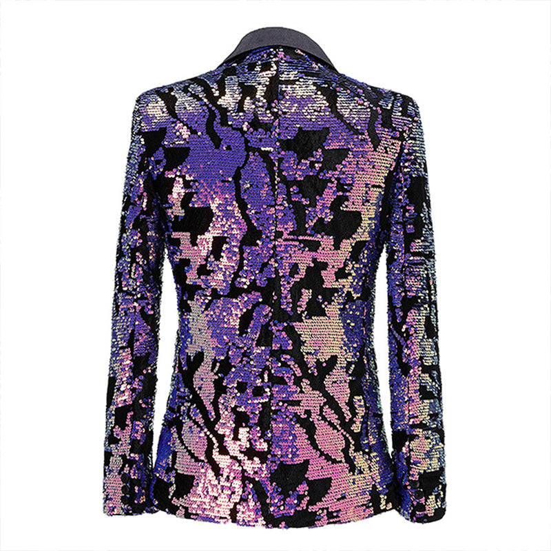Men's 2-Piece Reversible Gradient Full Sequin Velvet Purple Tuxedo for Prom