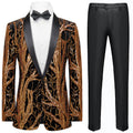 Men's 2-Piece Branch Embroidered Gold Sequin Black Tuxedo Jacket