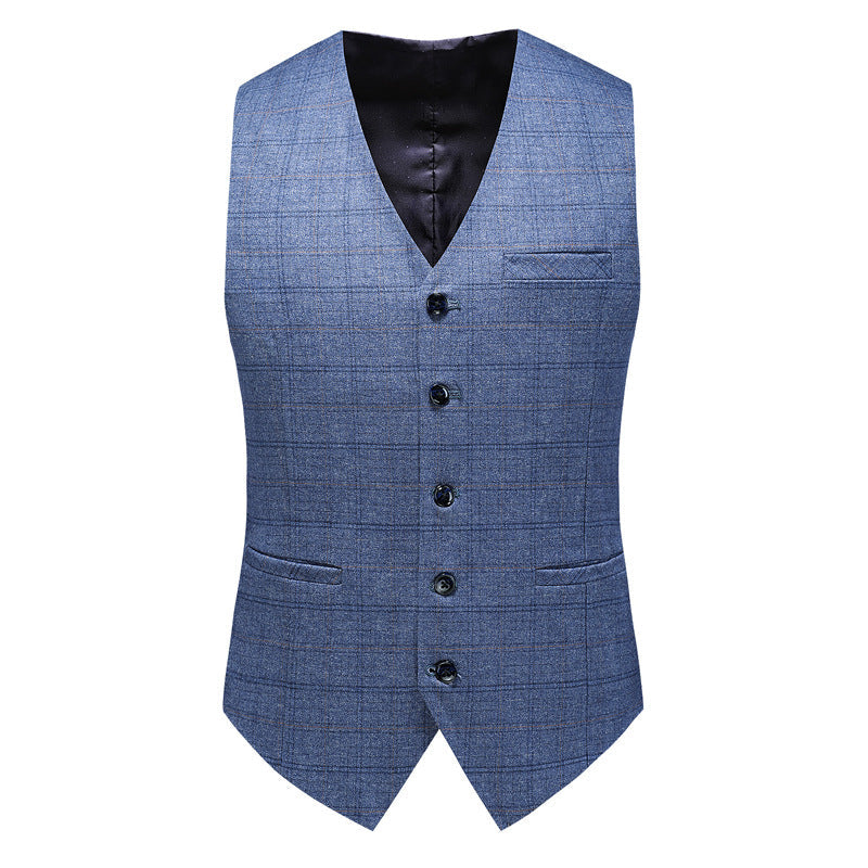 Men’s 3-Piece Subtile Geometric Grid Style Grayish Blue Suit