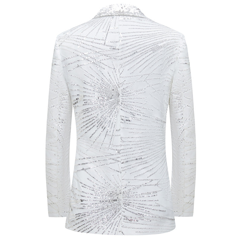 Men's Shimmering Fireworks Pattern White Suit Jacket