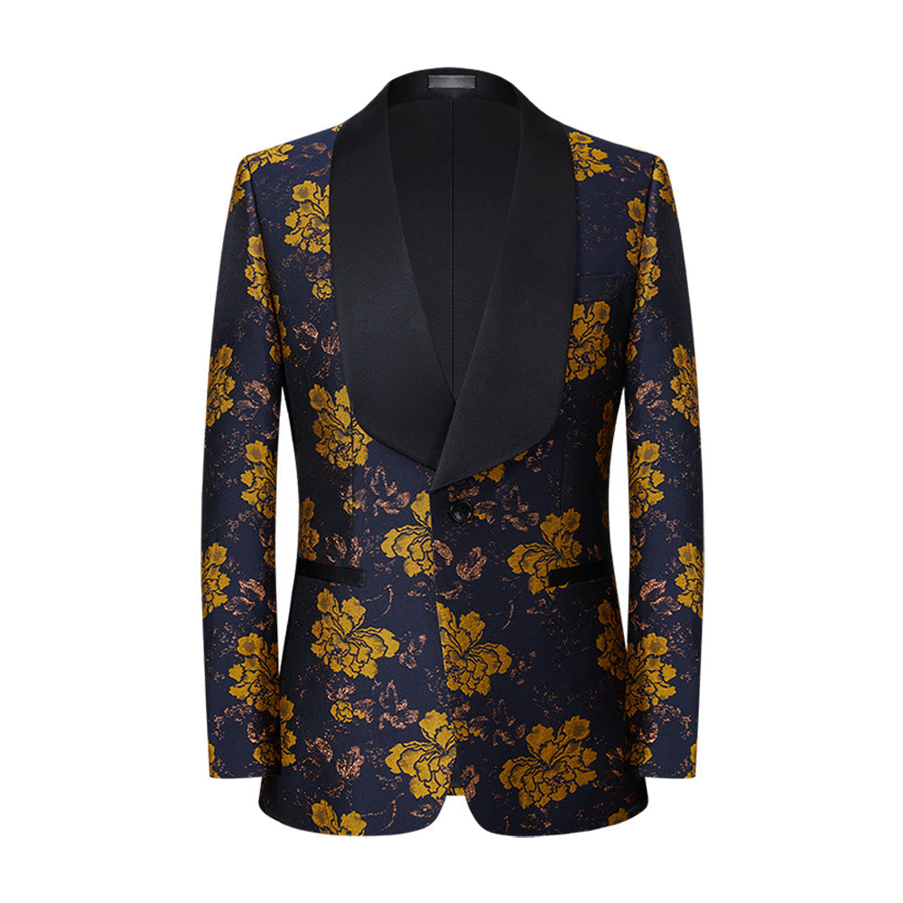 Men's Jacquard Embroidered Flower Print Tuxedo Jacket