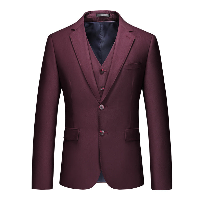 Men’s 3-Piece Two Button Classic Style Burgundy Business Suit