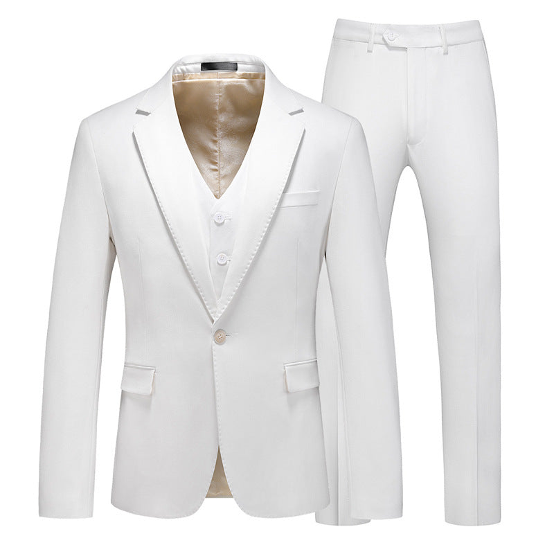 Men's 3-Piece One Button Solid White wedding Suit