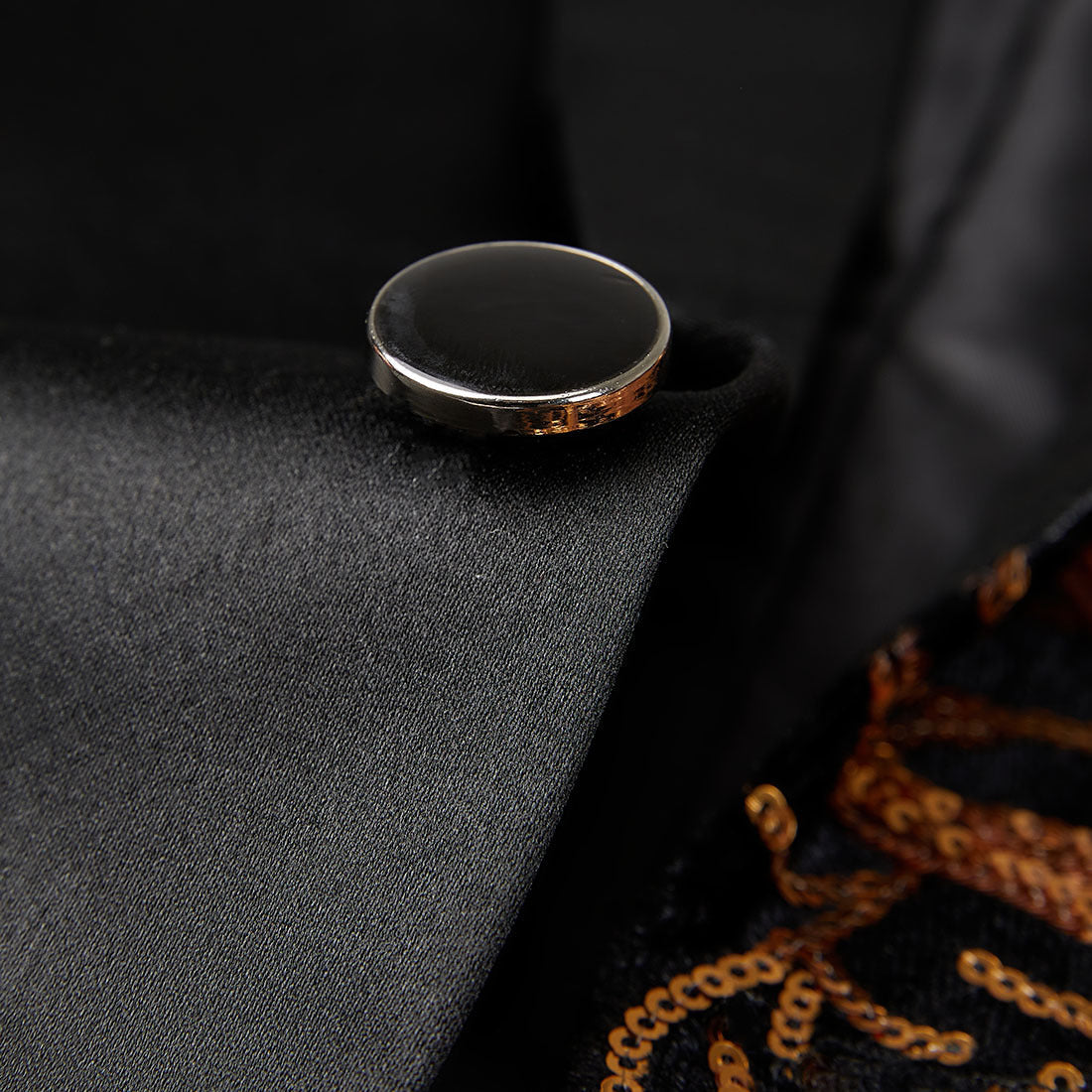 Men's 2-Piece Suit Gold Sequin Branches Black Tuxedo