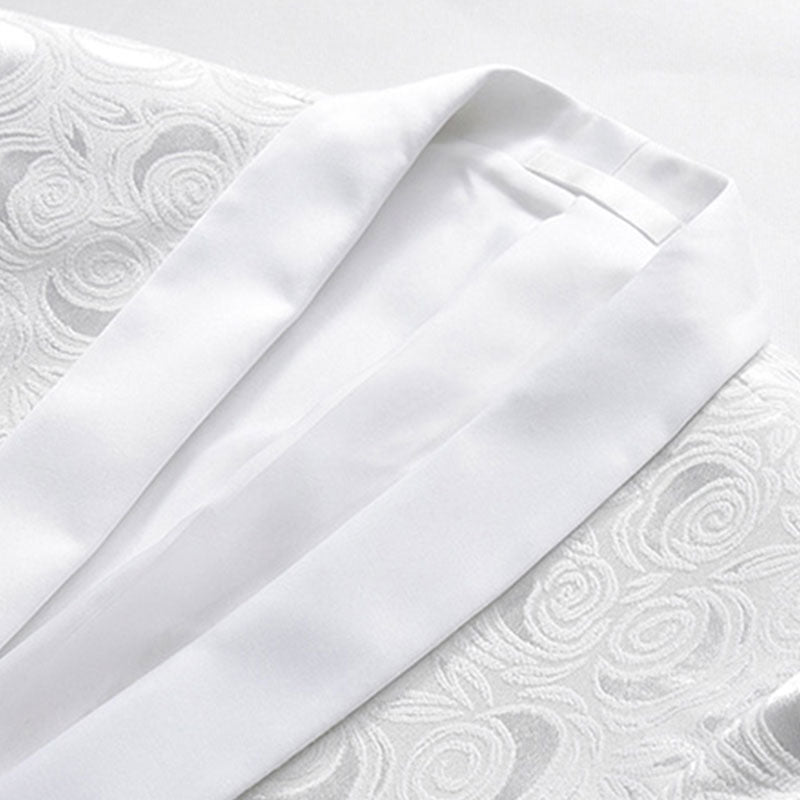 Men's 3-Piece White Rose Embroidery Shawl Lapel Wedding Suit