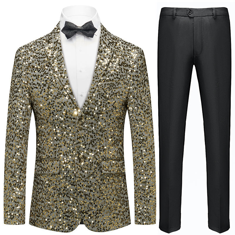 Men's Gold Sequin Polka Dot Silver Suit