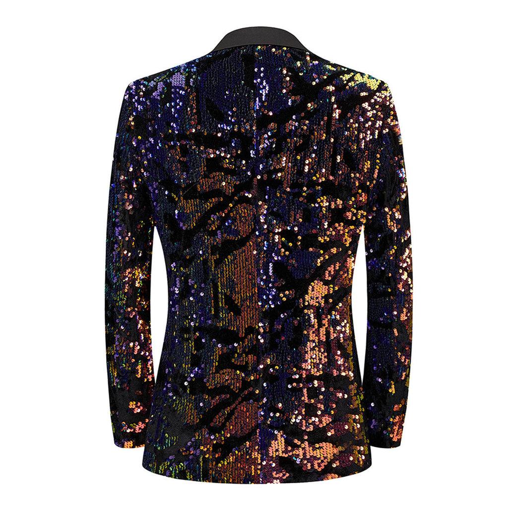 Men's Fashion Full Sequin Embroidered Dark Purple and Black Blazer