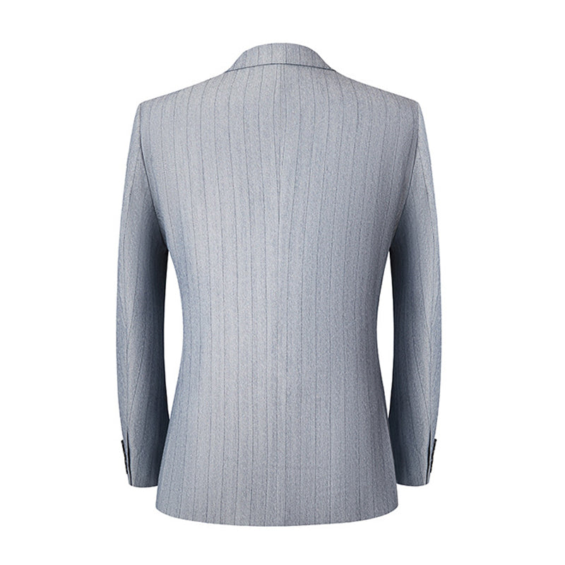 Men's 3-Piece Vertical Striped Pattern Stylish Light Gray Suit