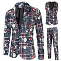 Men's 3-Piece Christmas Santa Printed Navy Suit