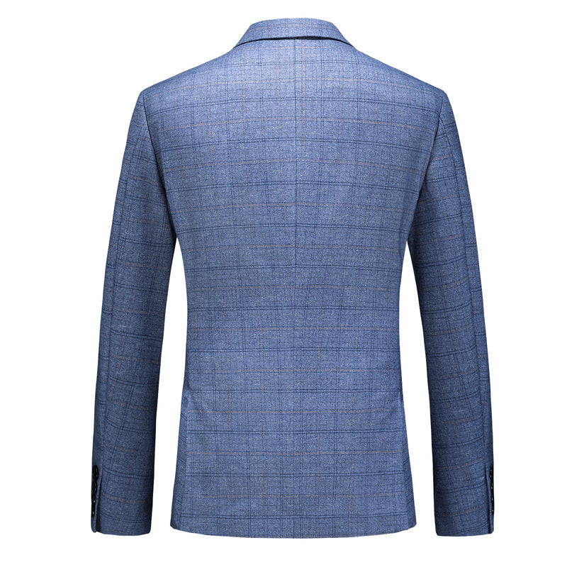 Men’s 3-Piece Subtile Geometric Grid Style Grayish Blue Suit
