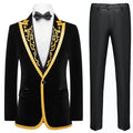 Men's Gold Embroidered Peak Lapel Black Velvet Dinner Jacket