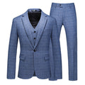 Men’s 3-Piece Subtile Geometric Grid Style Grayish Blue Suit