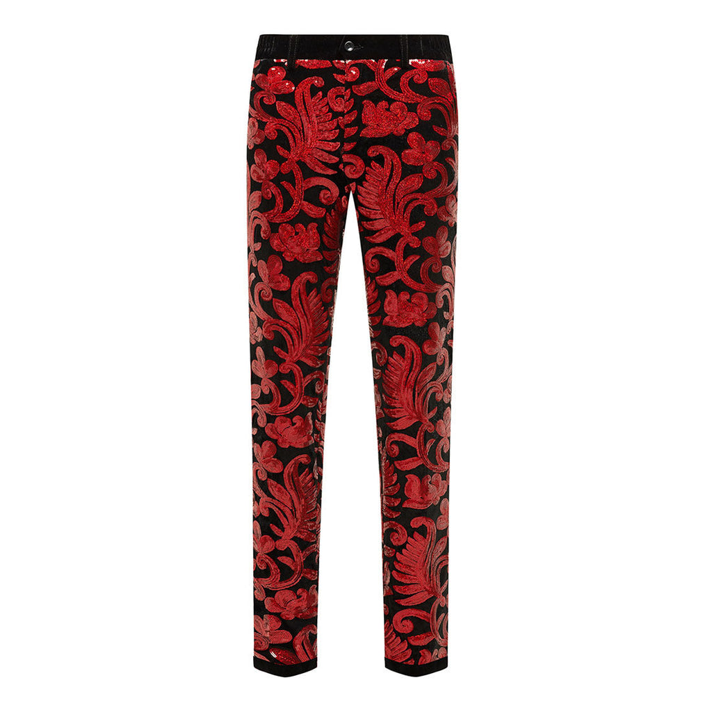 Men's Shiny Luxury Embroidery Pants Red