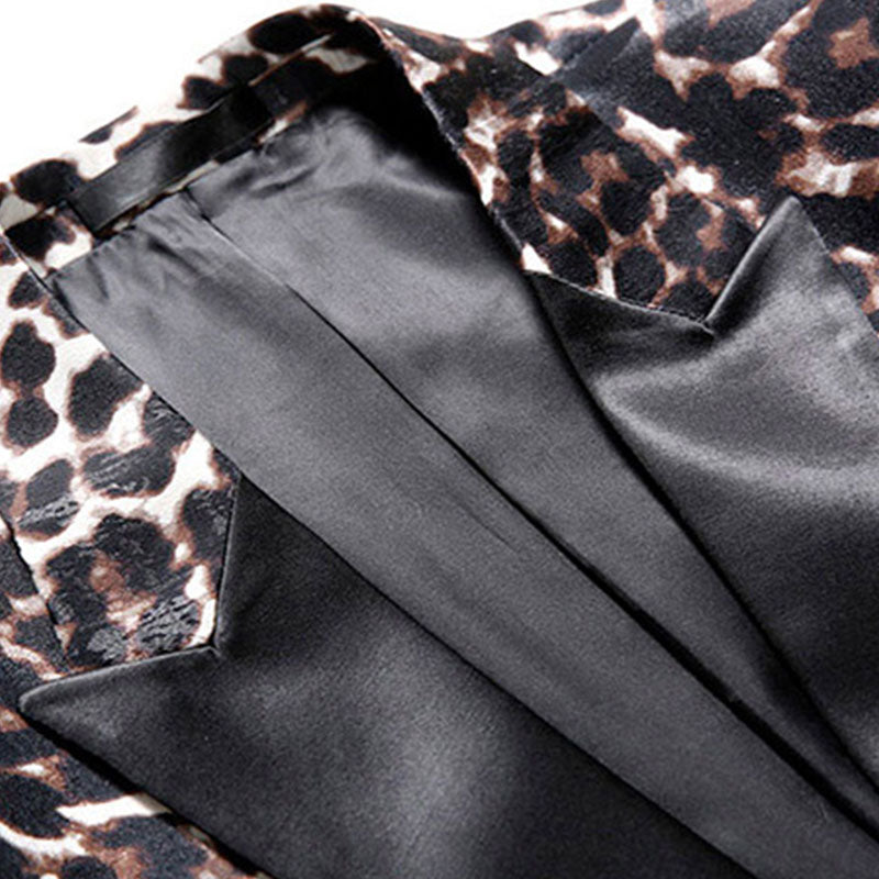 Men's Peak Lapel Leopard Print Peak Lapel Black Blazer