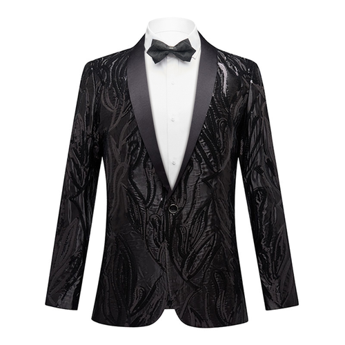 Men's Shawl Lapel Subtile Sequin Embroidery Black Tuxedo
