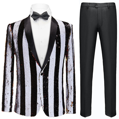Men's Reversible Full Sequin Gold and Red Pinstripe Suit