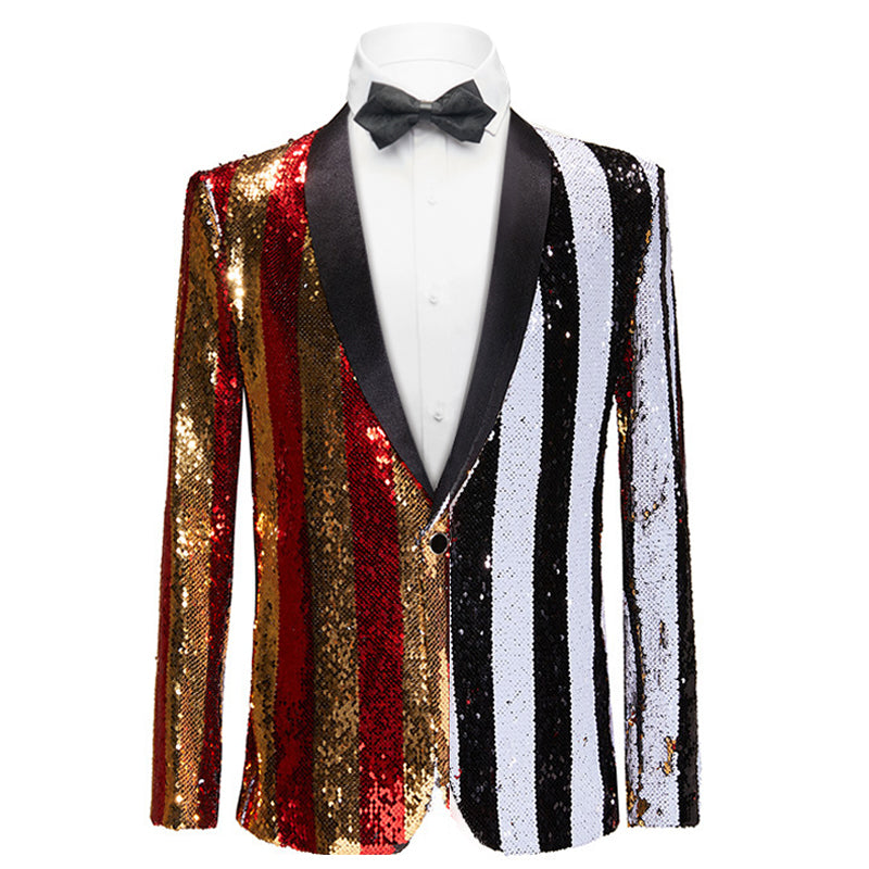 Men's Reversible Full Sequin Gold and Red Pinstripe Suit