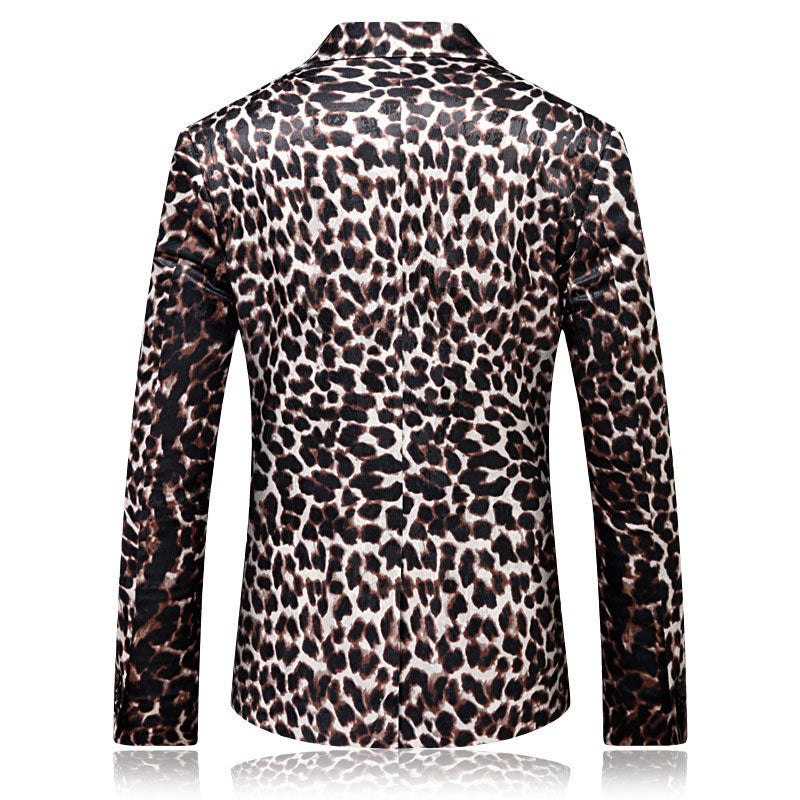 Men's Peak Lapel Leopard Print Peak Lapel Black Blazer